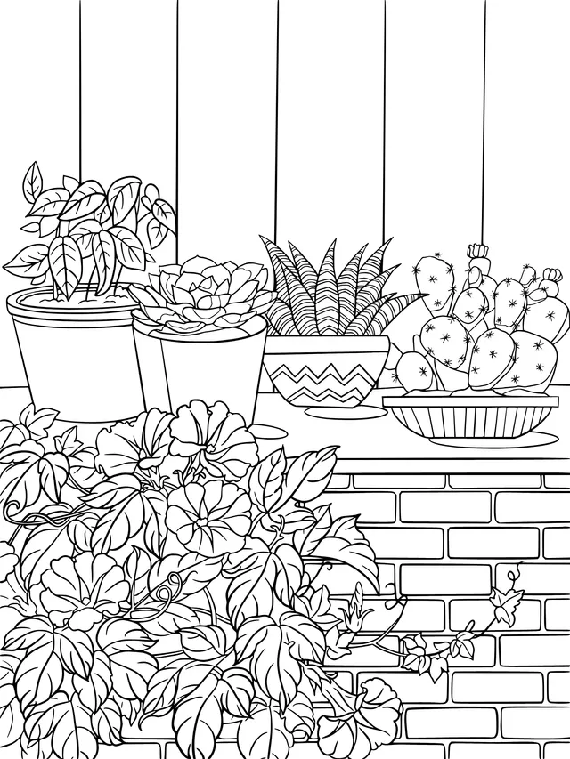 Potted Plants and Flowers on the Windowsill