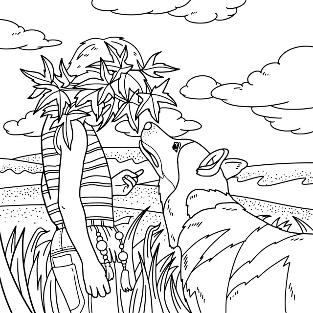 A Person with a Leaf Crown and a Dog