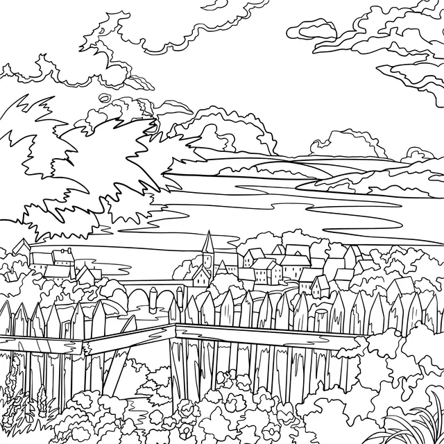 Scenery of a riverside town