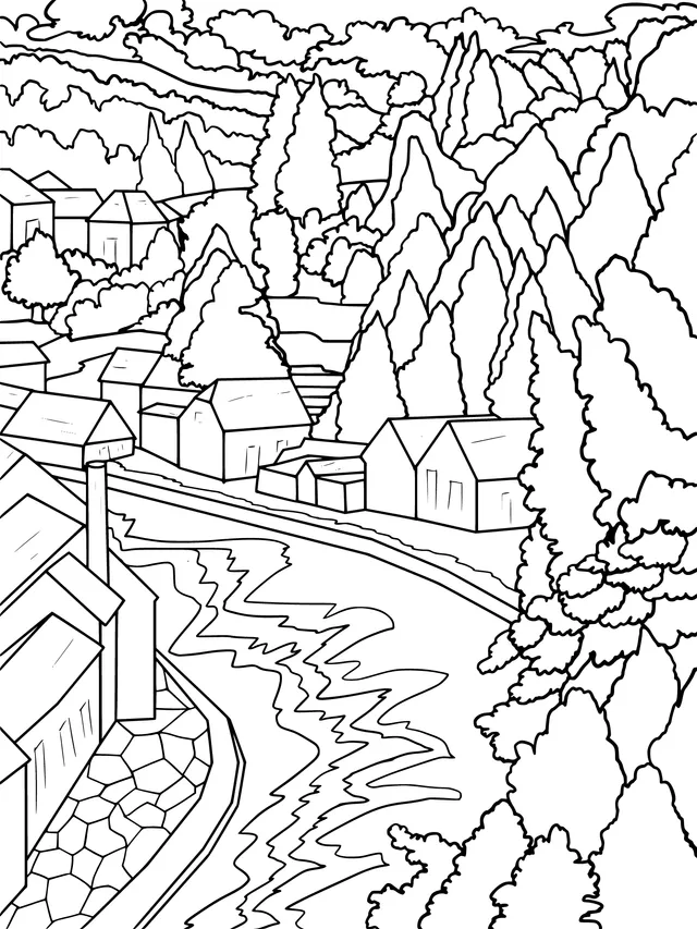 Scenery of a riverside village