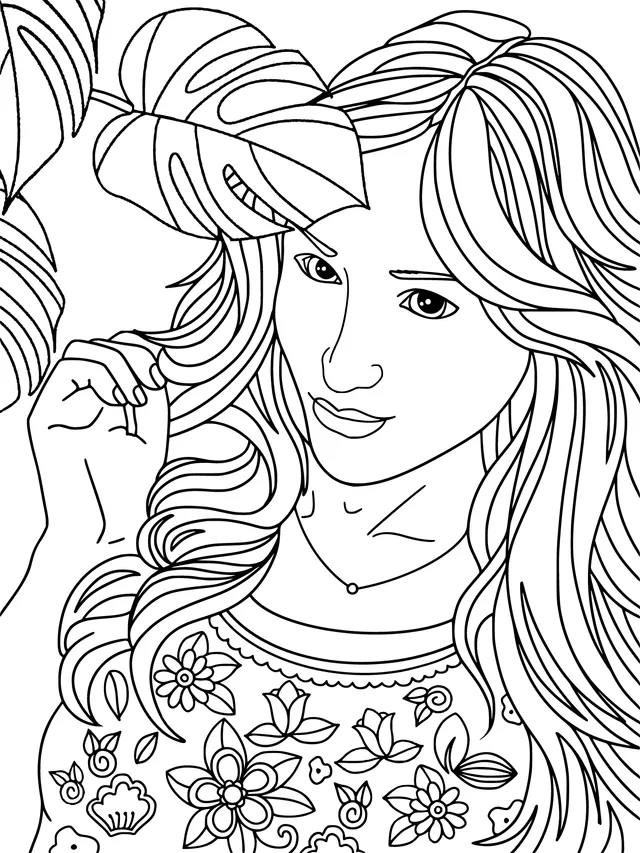 Blonde Woman and Tropical Leaf