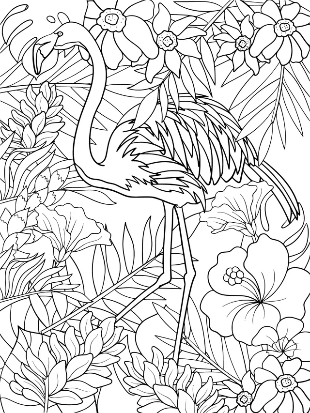 Flamingo and Tropical Flowers