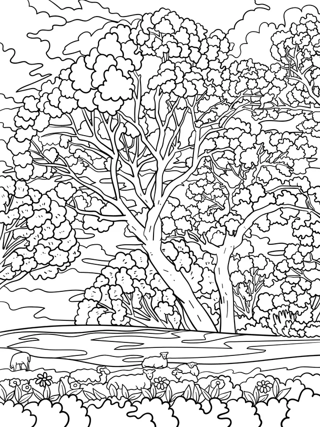 Green Trees and Flocks by the Lake