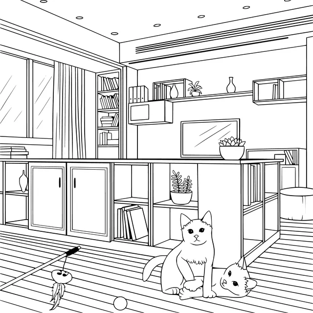 Two Cats' Cozy Living - room Time