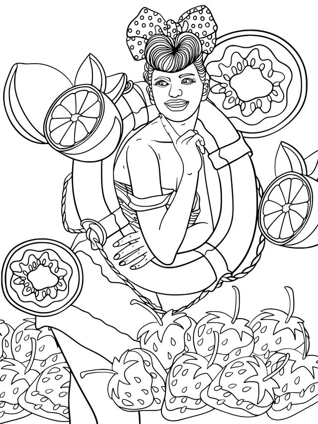 Fashionable Woman Surrounded by Fruits