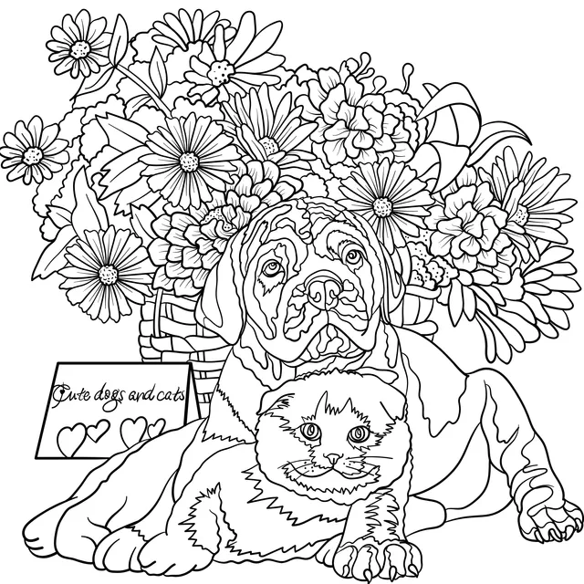 Dog, cat and flowers