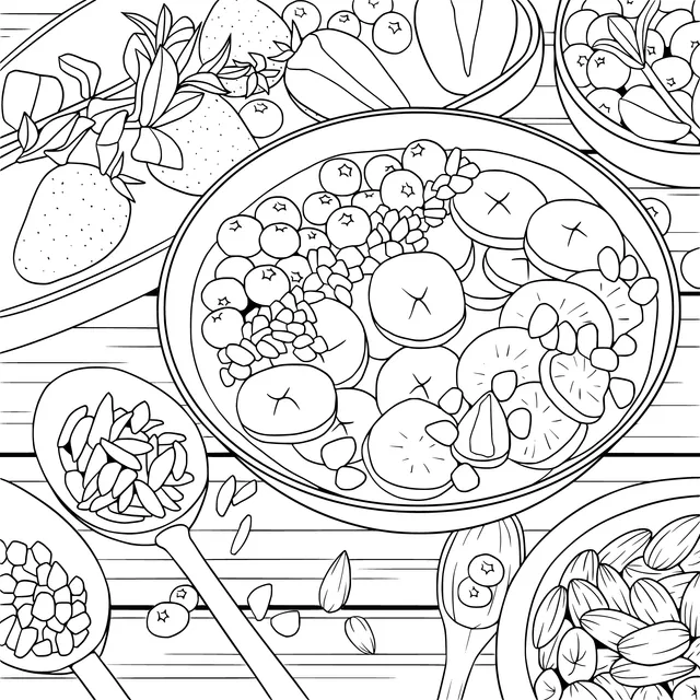 Colorful fruit and nut breakfast plate