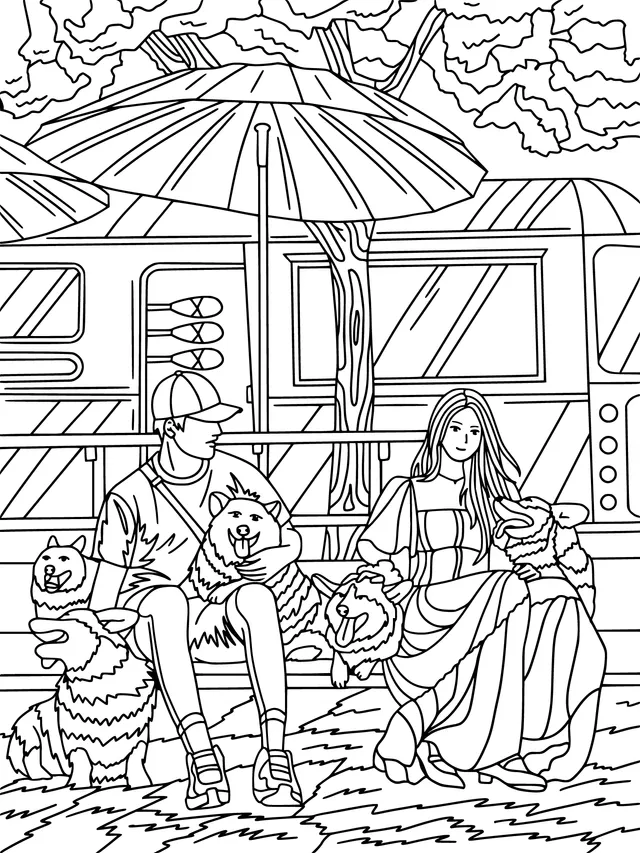 Couple's Leisure Time with Dogs