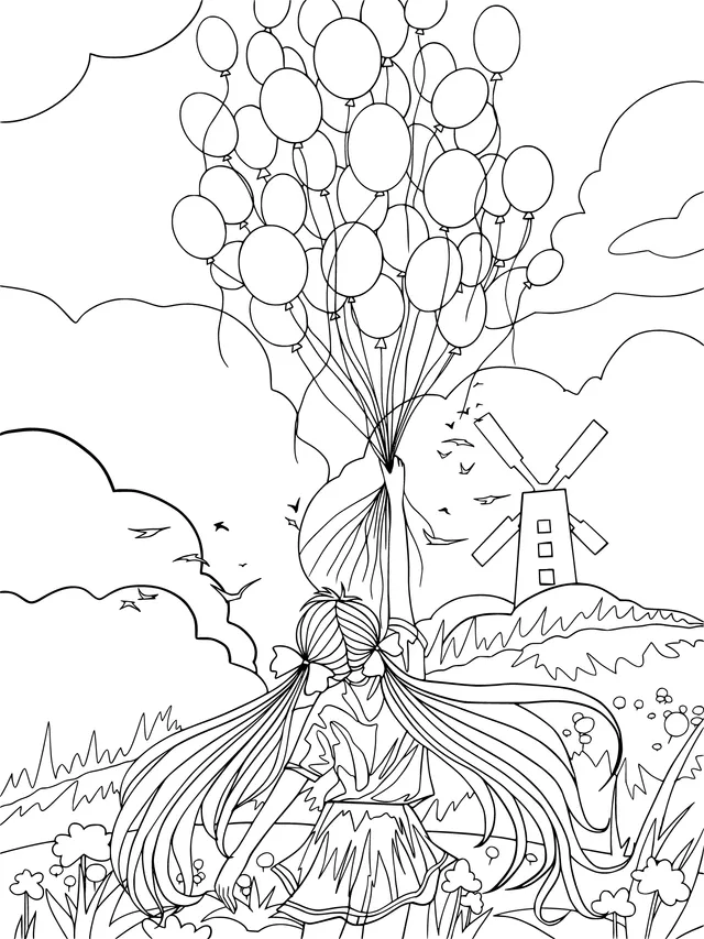 Girl Releasing Balloons