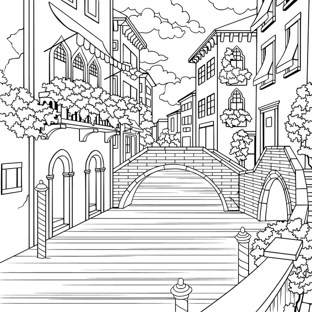 Town scenery beside the canal