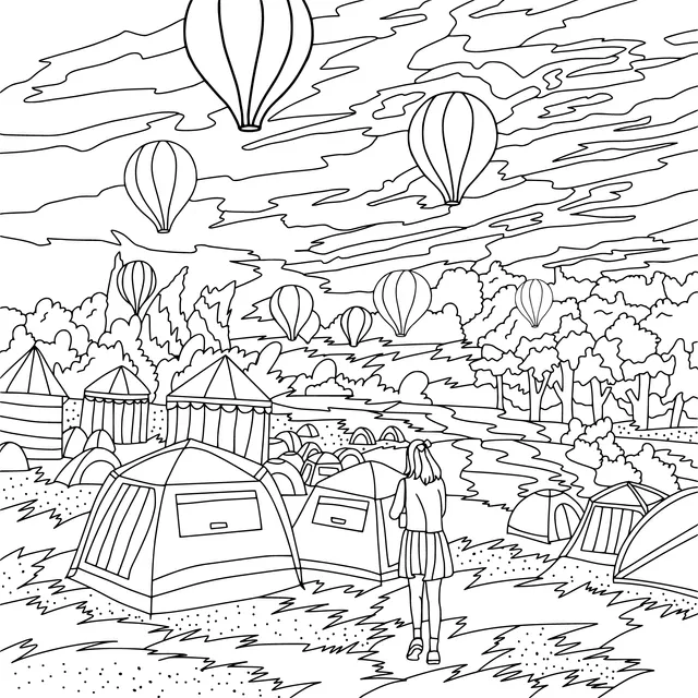 Beautiful Scenery of Hot - air Balloons at the Campsite