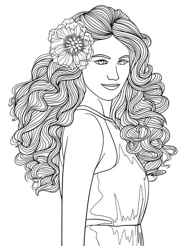 Woman with curly hair and a flower