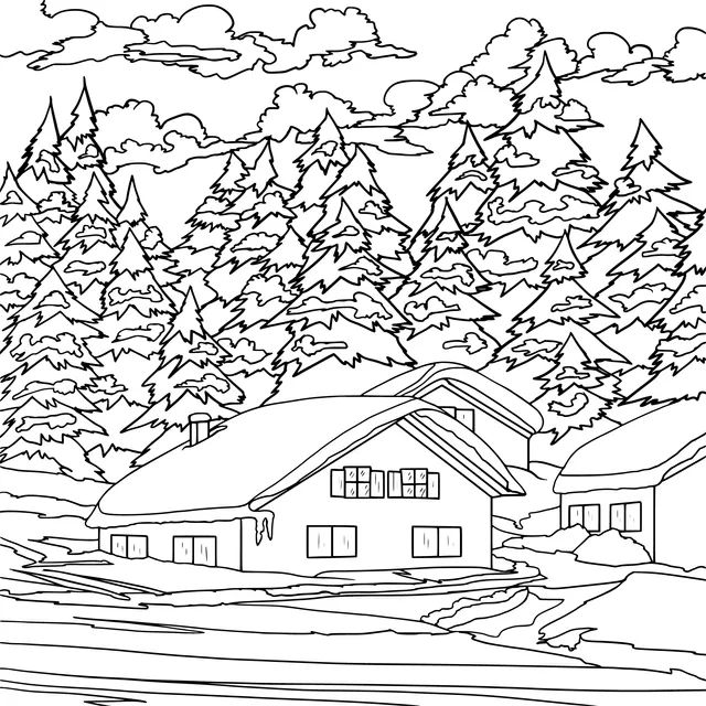 Houses in a Winter Snowscape