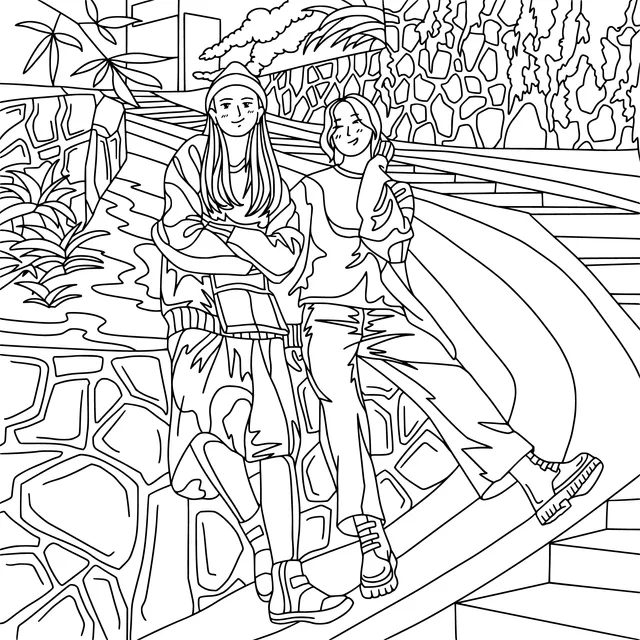 Two Girls on the Steps