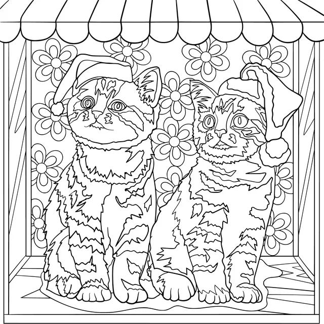 Two Cats Wearing Santa Hats