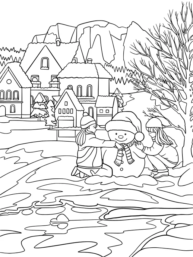 A Snowman - playing Scene in Winter