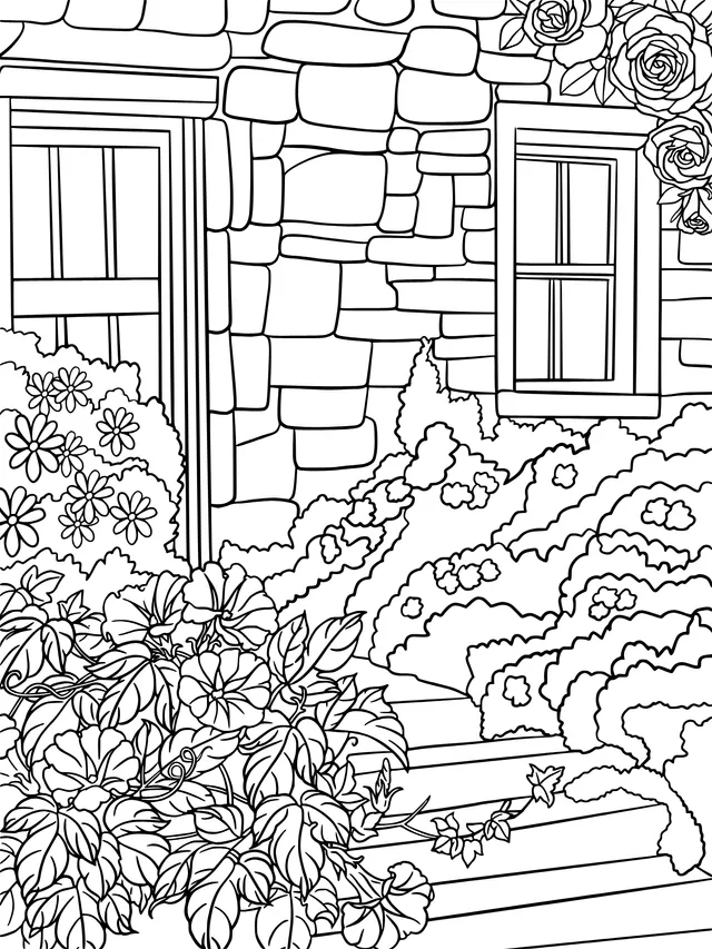 Colorful Garden in Front of a Stone House