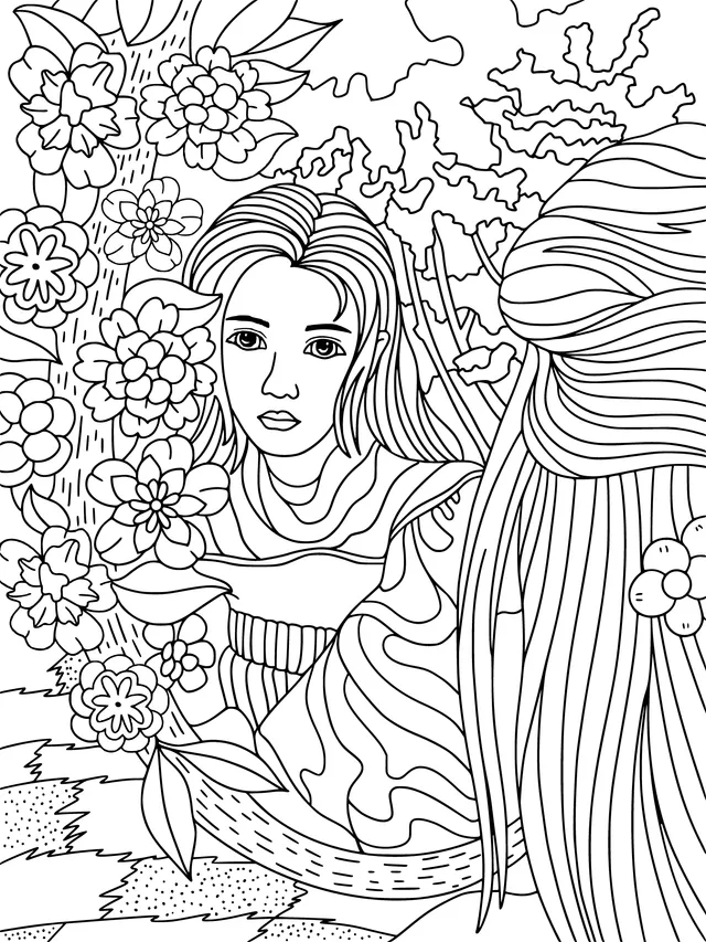 Woman admiring flowers in front of a mirror