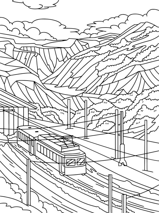 Red train in the mountains