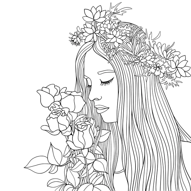 Blonde woman smelling flowers