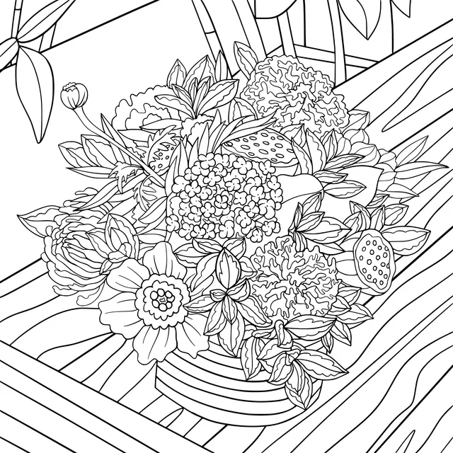 Flower Arrangement on a Wooden Table