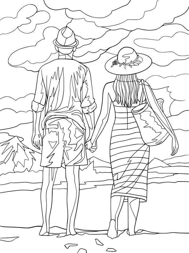 Couple Strolling by the Seaside