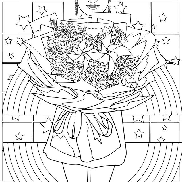 Girl Holding a Colorful Bouquet