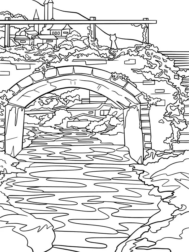 Stream under the Arch Bridge and the Castle in the Distance