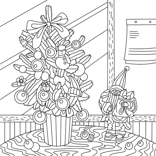 A dwarf decorating a Christmas tree