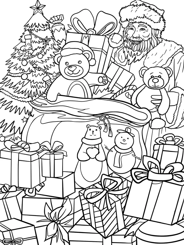 Santa Claus with gifts and stuffed - animals