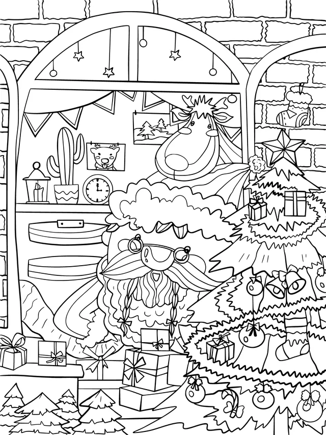 Santa Claus and Reindeer in a Festive Scene