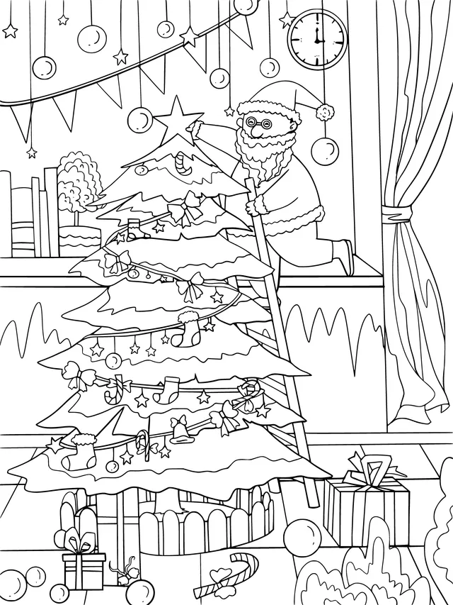 Santa Claus Decorating the Christmas Tree