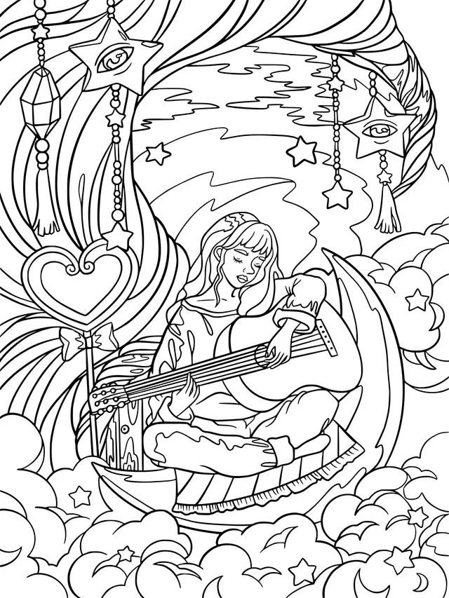 Girl Playing the Guitar in the Clouds