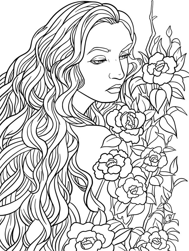 Woman with colorful hair and flowers