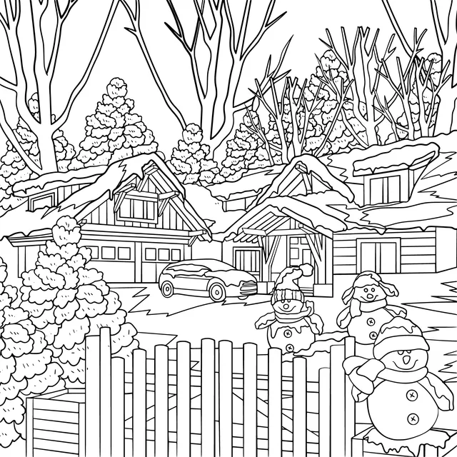 Log Cabins and Snowmen on a Winter Night