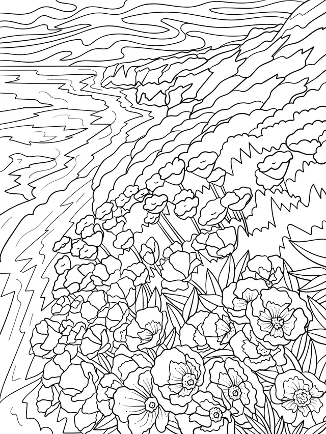 Flower Scene by the Seashore