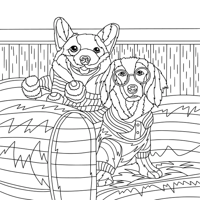 Two cute dogs wearing clothes