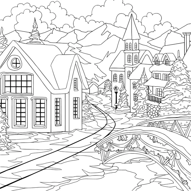 A Cozy Town in a Winter Snowscape