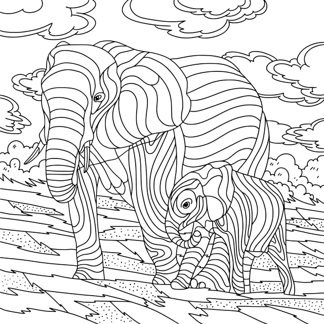 Mother - elephant and baby - elephant on the grassland