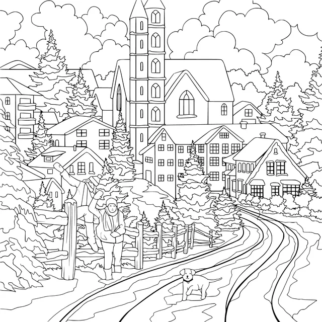 A Cozy Winter Scene in a Small Town