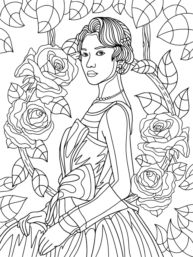 Beauty in a Blue Dress with Roses