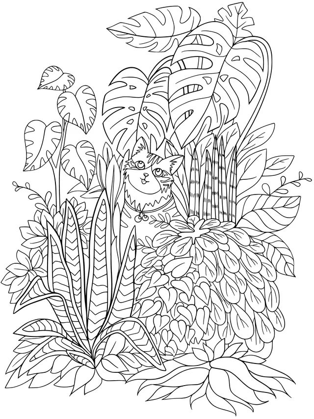 Cat among the green plants