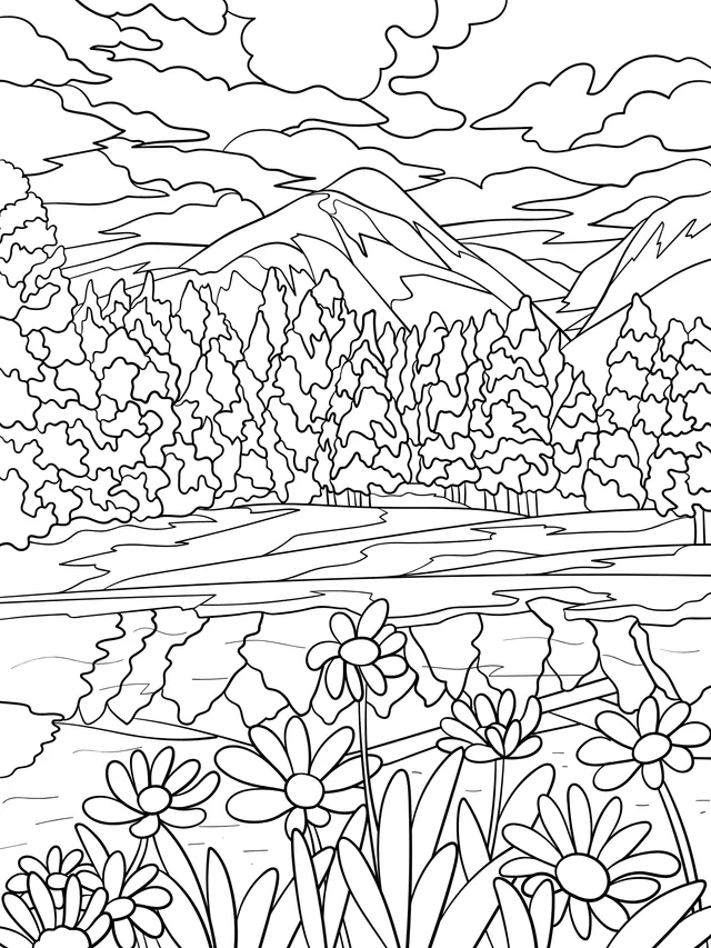 Beautiful Scenery of Mountains, Forests and Lake