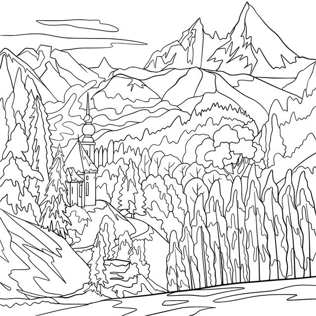 Red - roofed Cottage Surrounded by Snow - capped Mountains