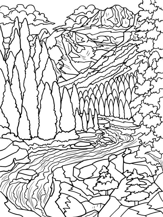 Mountain Forest and Stream Scene
