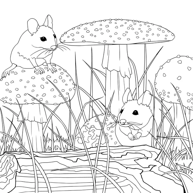 Mice beside Mushrooms