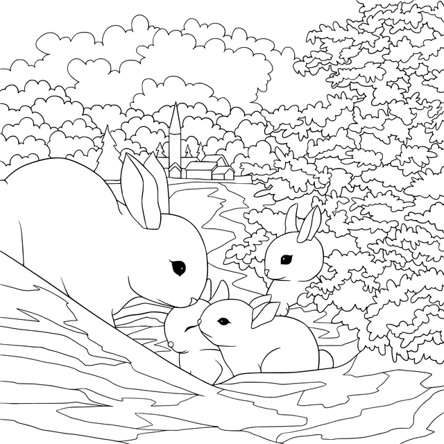 A Rabbit Family in the Snow