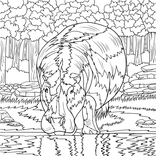 Hippopotamus drinking water by the water's edge