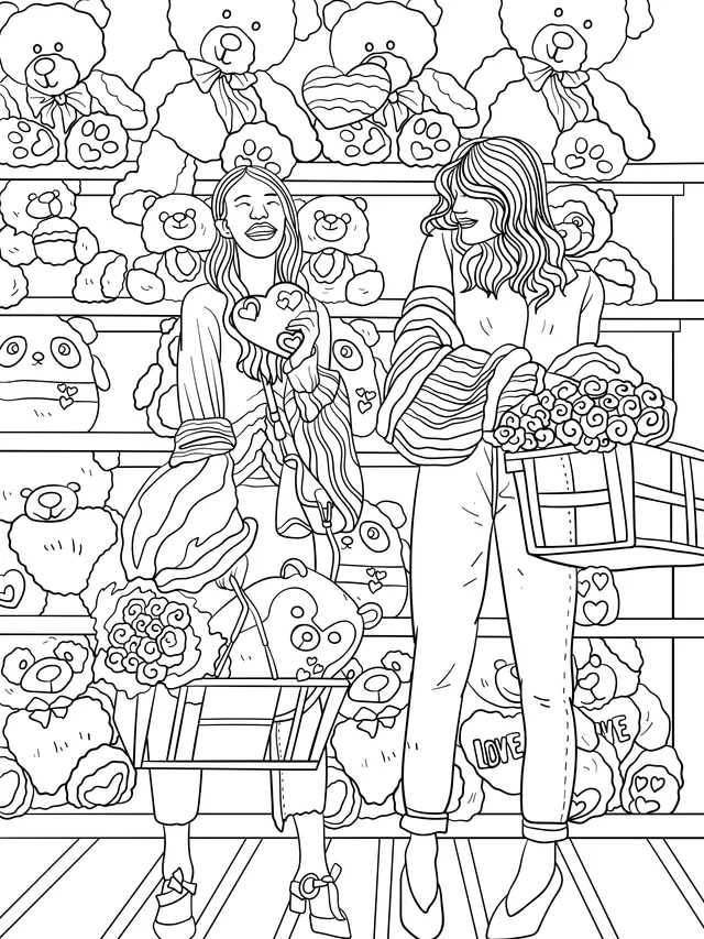 Girls Shopping in a Plush Toy Store