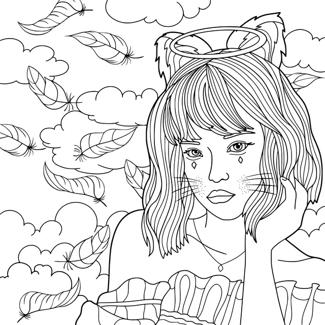 Dreamy Girl with Cat Ears and Halo